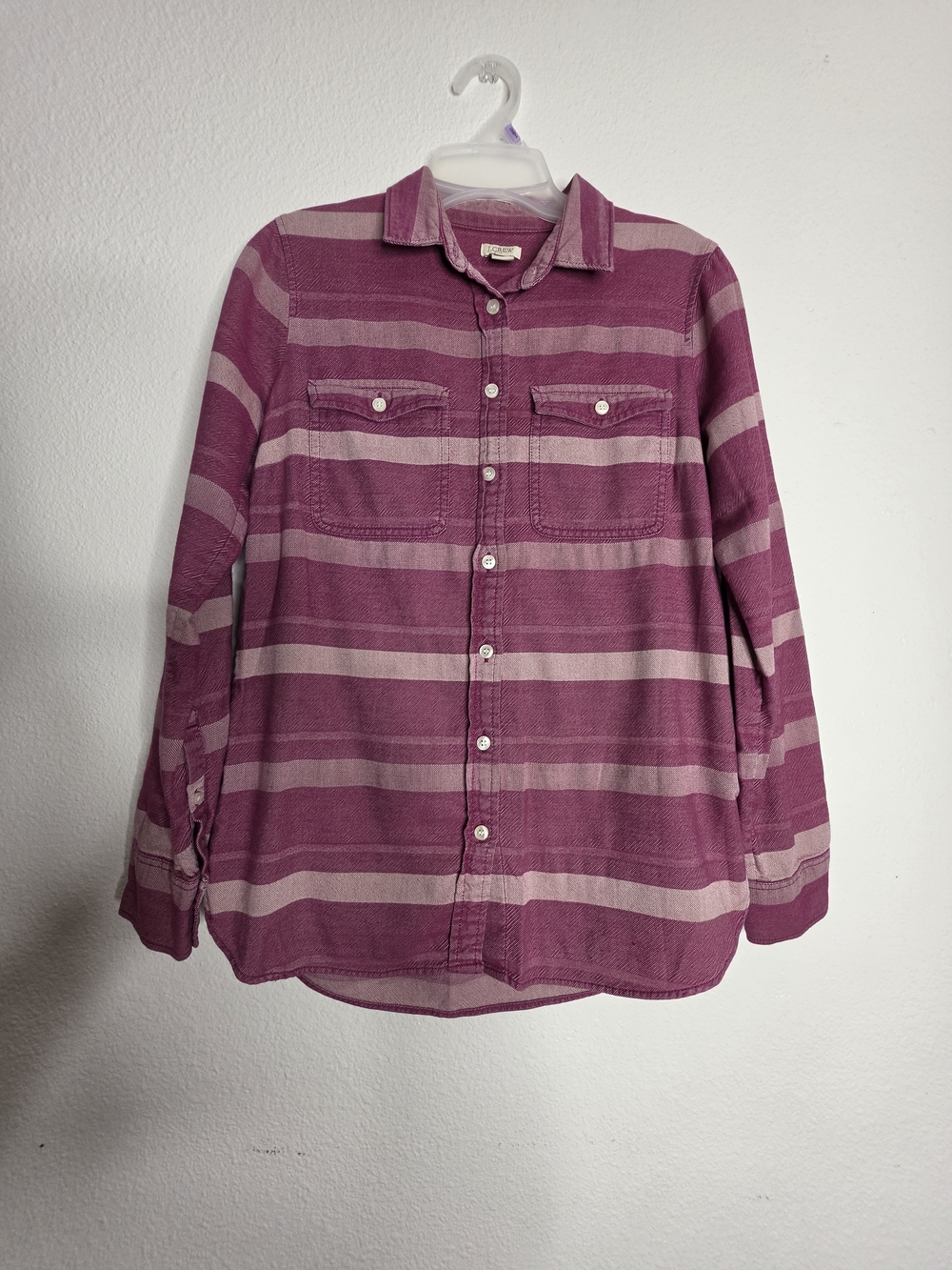 J.CREW Womens XS Purple Pink Striped Collared Button-Up Long Sleeve 100% Cotton